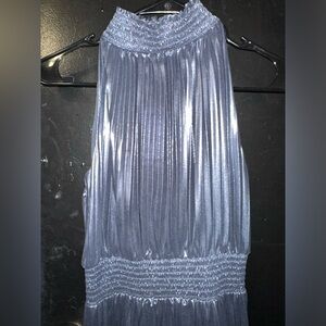 Navy blue dress, a little long, stretches so if you are S it would fit you well.